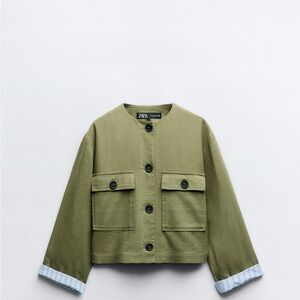 Zara Khaki Green Cropped Jacket